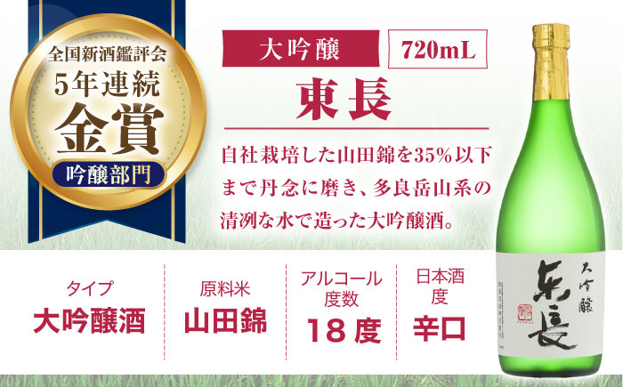 【6回定期便】東長 贅沢飲み比べセット 3種(純米大吟醸 東長　しずく搾り・大吟醸　東長　しずく搾り・大吟醸　東長) 720ml【瀬頭酒造】 [NAH116]