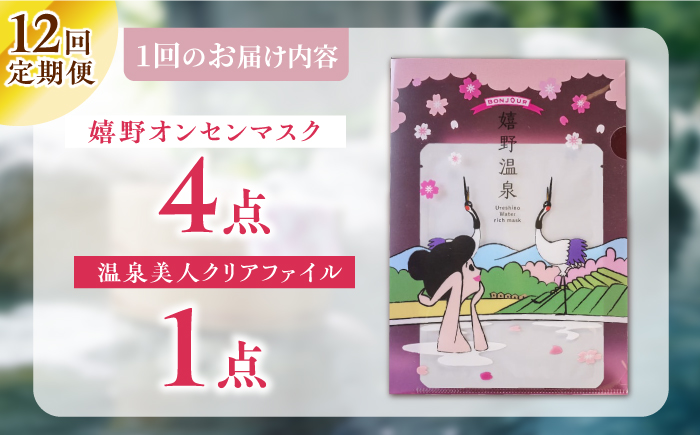 【12回定期便】嬉野オンセンマスク マンスリーセット（温泉美人クリアファイル付き）【ボンジュール株式会社】 [NCV103]