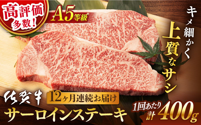 【12回定期便】 佐賀牛 A5 サーロイン ステーキ用 400g (2枚入りセット)【桑原畜産】 [NAB070] 牛肉 佐賀県産 黒毛和牛 サーロインステーキ 焼肉 BBQ
