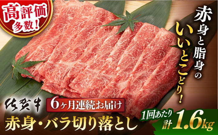 【6回定期便】【先行予約】 佐賀牛 赤身・バラ 切り落とし 1.6kg (400g ×4p 総計 9.6kg)【桑原畜産】 [NAB251] 牛肉 佐賀県産 黒毛和牛 切落し きりおとし
