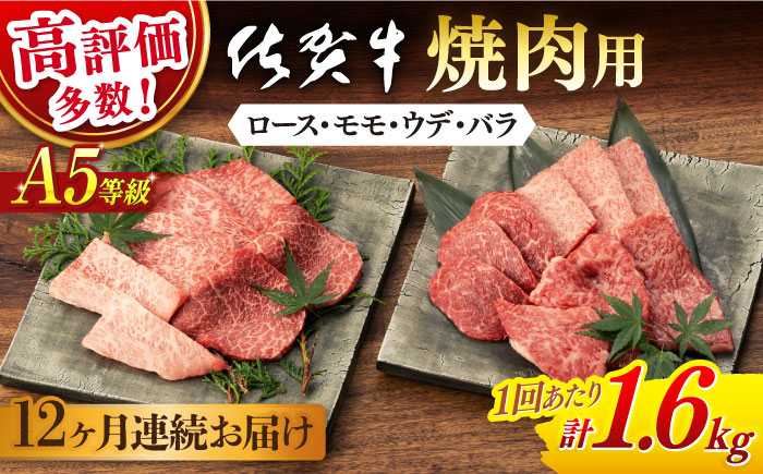 【12回定期便】【先行予約】佐賀牛 A5 厳選部位 焼肉用 計1.6kg （400g×4p）【桑原畜産】 [NAB431] 佐賀牛 牛肉 焼肉 BBQ 佐賀牛 牛肉 焼肉 BBQ
