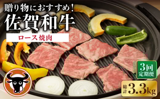 【3回定期便】 佐賀和牛 ロース 焼肉 1.1kg 【一ノ瀬畜産】 [NAC134] 牛肉 佐賀県産 黒毛和牛 焼肉 BBQ バーベキュー 定期便