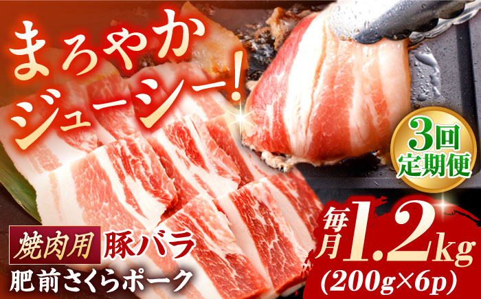 【3回定期便】肥前さくらポーク バラ肉 焼肉用 総計3.6kg【一ノ瀬畜産】 [NAC604] 豚肉 バラ 豚バラ 焼肉 BBQ