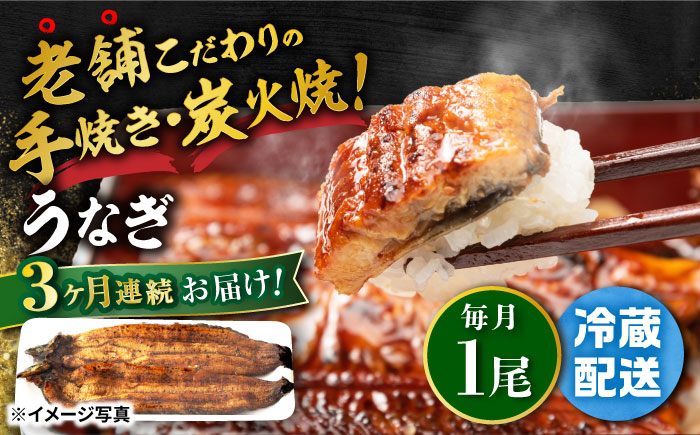 【3回定期便】 手焼き 炭火焼き うなぎ 蒲焼 (1尾・タレ付き) 【中野鮮魚店】[NAI010] ウナギ 鰻 国産 炭火焼 蒲焼き