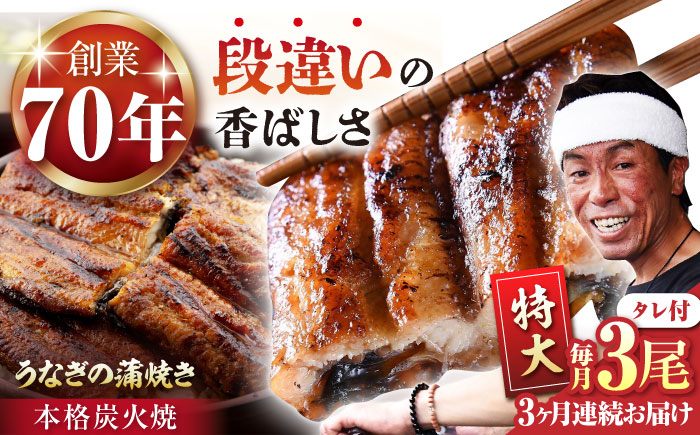 【3回定期便】 極上特大 うなぎ セット (3尾 タレ付き) 【森うなぎ屋】 [NAK016] ウナギ 鰻 国産 炭火焼 蒲焼 蒲焼き