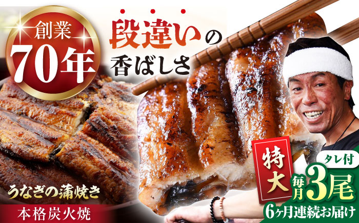 【6回定期便】 極上特大 うなぎ セット (3尾 タレ付き) 【森うなぎ屋】 [NAK017] ウナギ 鰻 国産 炭火焼 蒲焼 蒲焼き