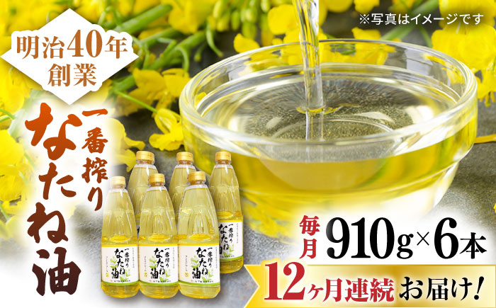 【12回定期便】一番搾りなたね油 910g×6本セット【山下製油】 [NBE115] なたね油 菜種油 油  なたね油 菜種油 油