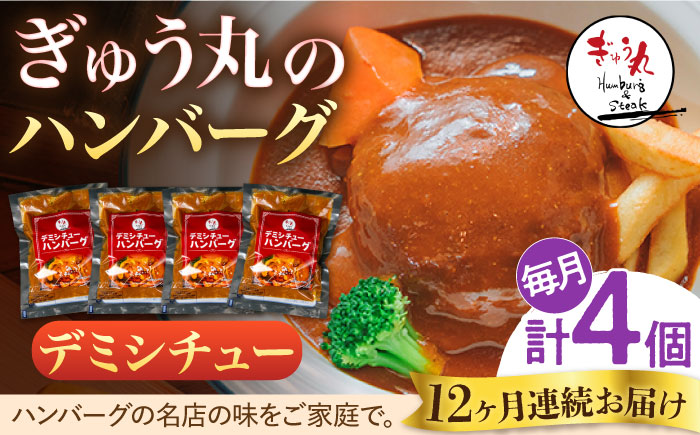【12回定期便】〈メディア紹介多数〉ぎゅう丸のデミシチューハンバーグ 総計48個セット【ぎゅう丸】 [NCQ109] ハンバーグ 名店 デミグラス