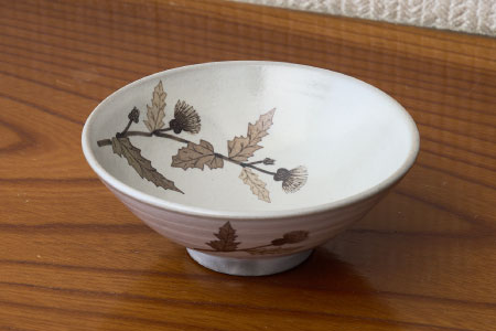 和紙染草花文飯碗(小) 【日の隈窯 和紙染 和紙 佐賀 陶器 粉引き 鉄絵 窯元 陶芸作家】(H025146)