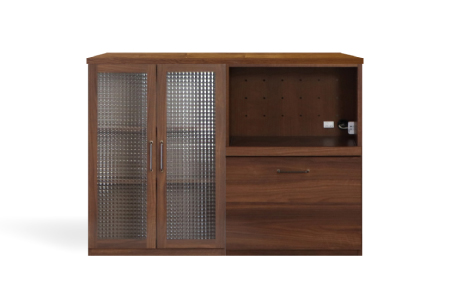 トラクト ガラス扉＋OP引出＋120天板 WN【食器 キャビネット 家具 国産 組み合わせ 収納家具 完成品】(H060667)