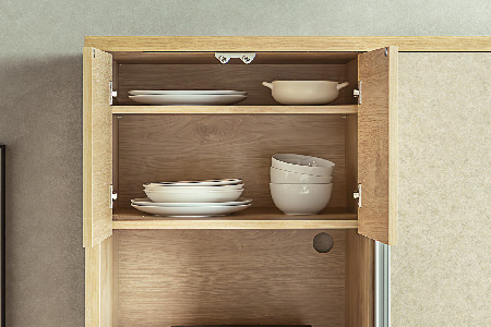 【東馬家具】ツキミ 120KB NA･BE【キッチンボード 食器棚 整理棚 収納 リビング ナチュラル ベージュ 可動棚 木目 ふるさと納税】(H060585)