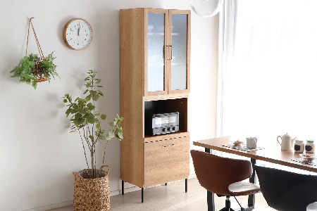 【東馬家具】TMフォカス ガラス扉+60OP引出+脚【収納棚 シャビー調 木目 おしゃれ 飾り棚 完成品 脚・取っ手のみ取付】(H060626)