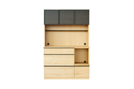 バルド 117キッチンボード ナチュラル【キッチンボード 食器棚 収納 デザインガラス 飛散防止フィルム付き 完成品】(H062257)