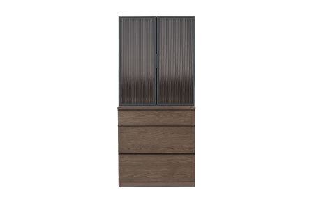 バルド 78カップボード ブラウン【キッチンボード 食器棚 収納 デザインガラス 飛散防止フィルム付き 完成品】(H062261)