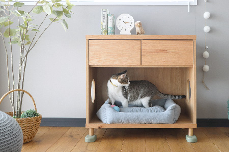 【東馬家具】TRM019 まるみえチェスト【天然木 ナチュラルデザイン 収納アイテム オープンスペース 猫 便利 キュート 完成品 脚のみ取付】(H060616)