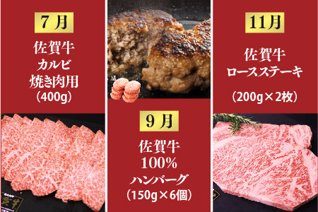 【奇数月発送 全6回定期便】ALL佐賀牛定期便【サーロインステーキ 赤身焼き肉 ハンバーグ カルビ焼肉 100%ハンバーグ ロースステーキ バラエティ豊か】(H118111)
