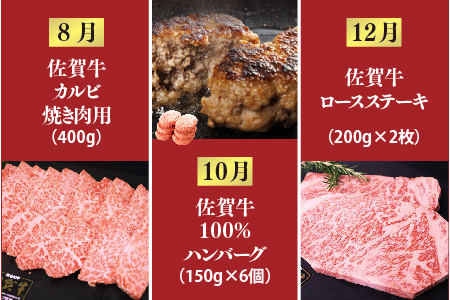 【偶数月発送 全6回定期便】ALL佐賀牛定期便【サーロインステーキ 赤身焼き肉 ハンバーグ カルビ焼肉 100%ハンバーグ ロースステーキ バラエティ豊か】(H118112)