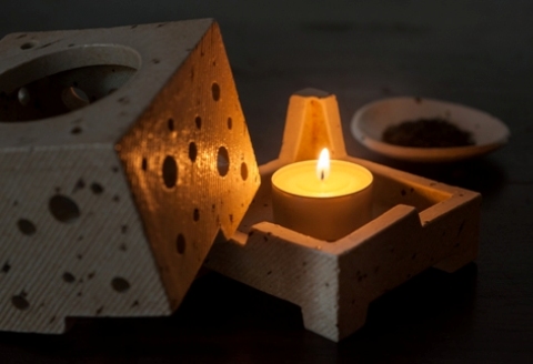 茶香炉 黒 【手作り 陶器 インテリア お茶 癒し キューブ 四角 贈り物】(H038120)