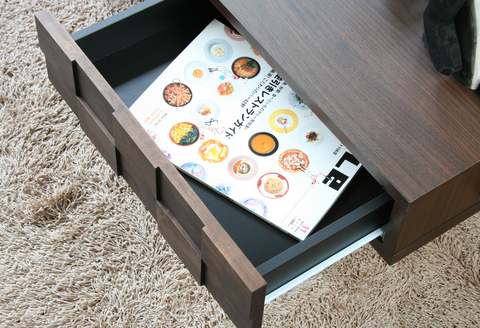 コルク リビングテーブル 【リビング センター ガラス テーブル 引出し付 収納 組立設置付 梱包材引き取り 家具 国産】(H062122)