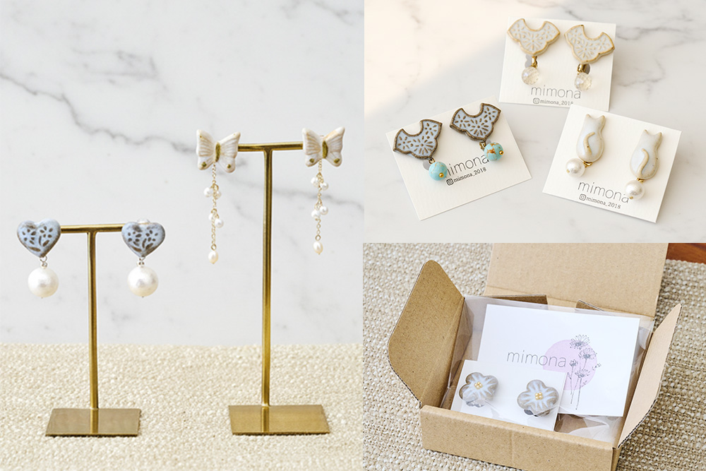 日の隈窯陶器イヤリング or ピアス【デザイン選択可 アクセサリー 日の隈窯 佐賀 尾崎焼 陶器 窯元 陶芸作家】(H025127)