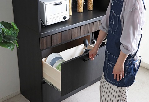 RESE 105KB A(ガラス上台・引出下台) 【キッチンボード レンジ 食器棚 食器 キッチン 家具 国産 収納 台所収納 完成品】(H060645)