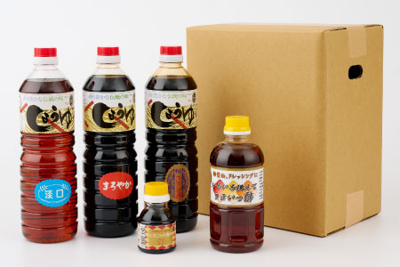 万両のいろいろ使えてうまいっ酢とお醤油1L3本セット(C-3) 【JAS 甘口 さしみ 本醸造 うすくち たまご うまいっ酢】(H016195)