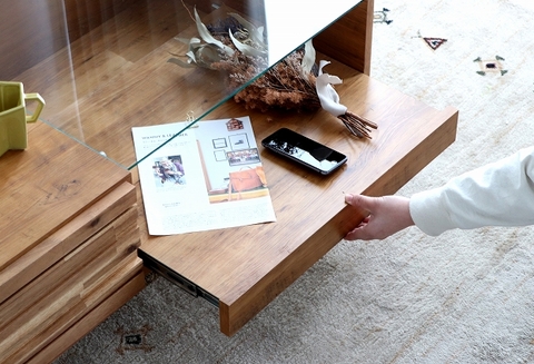 アルグ 100リビングテーブル 【リビング  木目 ガラス センター 無垢  家具 国産 ライトブラウン】(H060308)