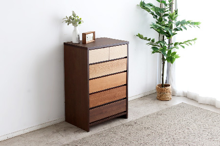 【東馬家具】カンザス 60チェスト BR【木目 天然素材 6段 グラデーション 収納力 上質 棚 完成品】(H060634)