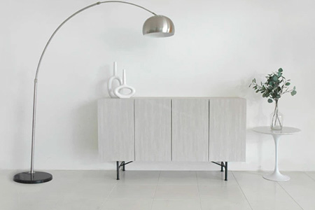 セロ 150サイドボード ライトグレイ【リビングボード サイドボード 紙漉き風模様 完成品 収納 家具】(H062274)