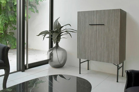 セロ 80キャビネット  ダークグレイ 【キャビネット リビング収納 紙漉き風模様 完成品 家具】(H062276)