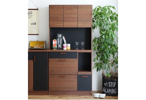 モデロ 90キッチンボード BR_BK 【食器棚  食器 ダイニングボード 家具 国産 家電収納庫 ダイニング】(H060657)