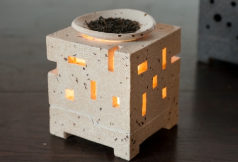 茶香炉 白 【手作り 陶器 インテリア お茶 癒し キューブ 四角 贈り物】(H038119)