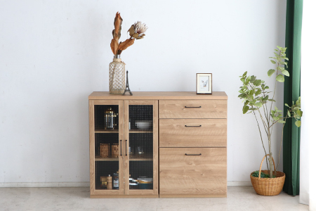 トラクト ガラス扉＋チェスト＋120天板 SN 【食器 キャビネット 家具 国産 組み合わせ 収納家具 完成品】(H060671)