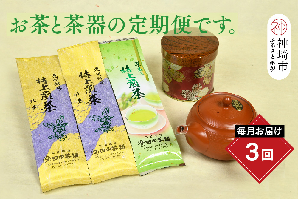 【毎月お届け3回】特上煎茶八重2本と季節のお茶1本(合計100g×3本) 【佐賀県産 銘茶 嬉野茶 知覧茶 まろやか コク 香り お徳用 定期便】(H047105)