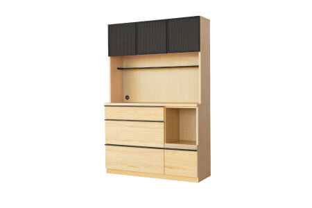 バルド 117キッチンボード ナチュラル【キッチンボード 食器棚 収納 デザインガラス 飛散防止フィルム付き 完成品】(H062257)