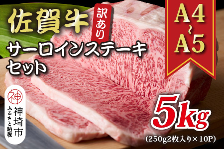 訳あり！【A4～A5】佐賀牛サーロインステーキセット 5kg(250g 2枚入り×10P)【肉 牛肉 ブランド牛 黒毛和牛 ふるさと納税】(H112130)