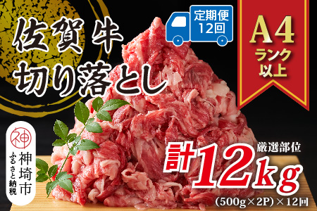 【12か月定期便】艶さし！【A4～A5】佐賀牛切り落とし 1kg(500g×2P)×12回【肉 牛肉 ブランド牛 黒毛和牛 ふるさと納税】(H112314)