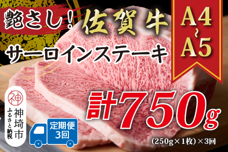 【3か月定期便】艶さし！【A4～A5】佐賀牛サーロインステーキ 250g(250g×1枚)×3回【肉 牛肉 ブランド牛 黒毛和牛 ステーキ肉 ふるさと納税】(H112190)