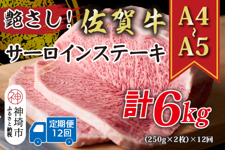 【12か月定期便】艶さし！【A4～A5】佐賀牛サーロインステーキセット 500g(250g×2枚)×12回【肉 牛肉 ブランド牛 黒毛和牛 ステーキ肉 ふるさと納税】(H112195)