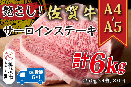 【6か月定期便】艶さし！【A4～A5】佐賀牛サーロインステーキセット 1kg(250g×4枚)×6回【肉 牛肉 ブランド牛 黒毛和牛 ステーキ肉 ふるさと納税】(H112197)