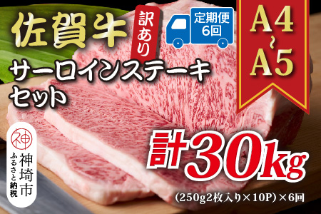 【6か月定期便】訳あり！【A4～A5】佐賀牛サーロインステーキセット 5kg(250g2枚入り×10P)×6回【肉 牛肉 ブランド牛 黒毛和牛 ふるさと納税】(H112221)