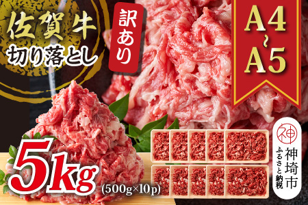 訳あり！【A4～A5】佐賀牛切り落とし 5kg(500g×10P)【肉 牛肉 ブランド牛 黒毛和牛 ふるさと納税】(H112284)