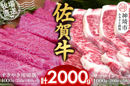 佐賀牛 サーロインステーキ200g×5枚計1000g すきやき用切落250g×4パック計1000g【佐賀牛 サーロイン ステーキ すきやき 切落し 高級部位 赤身肉 霜降り 小分け】(H122124)
