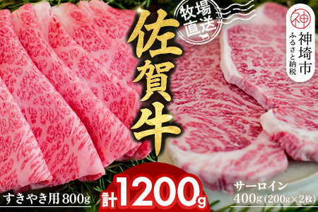 佐賀牛 サーロインステーキ200g×2枚計400g すきやき用800g 2種セット【佐賀牛 サーロイン ステーキ すき焼き 霜降り 赤身 脂身 高級部位】(H122134)
