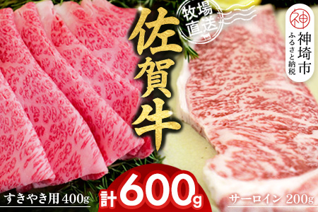 佐賀牛 サーロインステーキ200g×1枚計200g すきやき用400g 2種セット【佐賀牛 サーロイン ステーキ すき焼き 霜降り 赤身 脂身 高級部位】(H122135)