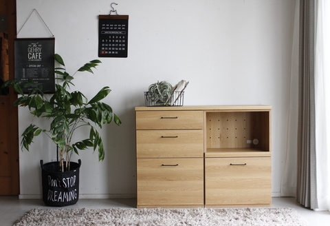 トラクト チェスト＋OP引出＋120天板 NA 【食器 キャビネット 家具 国産 組み合わせ 収納家具 完成品】(H060641)