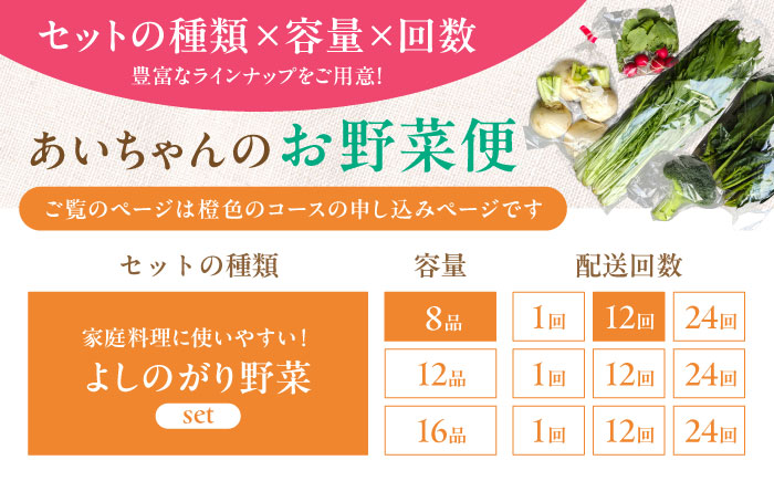 【8品 / 12回定期便】農薬に頼らない！カラダにやさしい「よしのがり野菜」セット（ショート）吉野ヶ里町/あいちゃん農園[FAA002]
