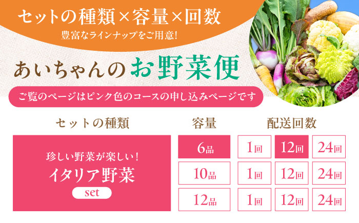 【6品 / 12回定期便】農薬に頼らない！カラダにやさしい「イタリア野菜」セット（ショート）【吉野ヶ里あいちゃん農園】[FAA014]