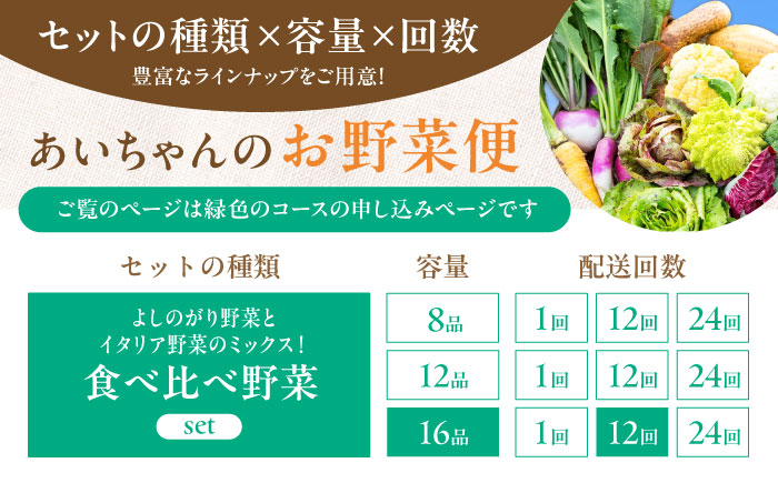 【16品×12回定期便】「使いやすい野菜」×「珍しいイタリア野菜」食べ比べセット 吉野ヶ里町/あいちゃん農園[FAA034]