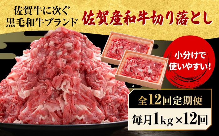 【全12回定期便】 佐賀産和牛 切り落とし 1kg (500g×2P) 吉野ヶ里町/石丸食肉産業 [FBX045]